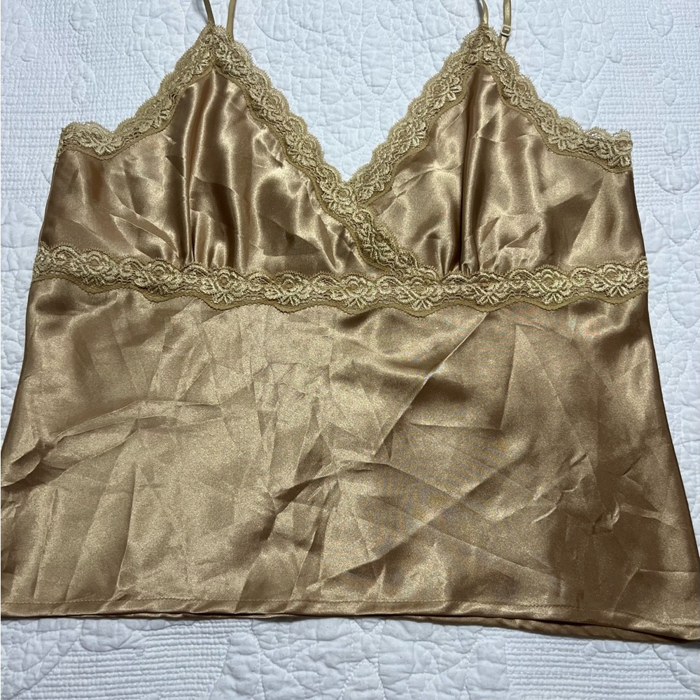 Víctor Carlini Women Lace Trim Satin Intimate Cami Sleepwear Tank Top L  #180